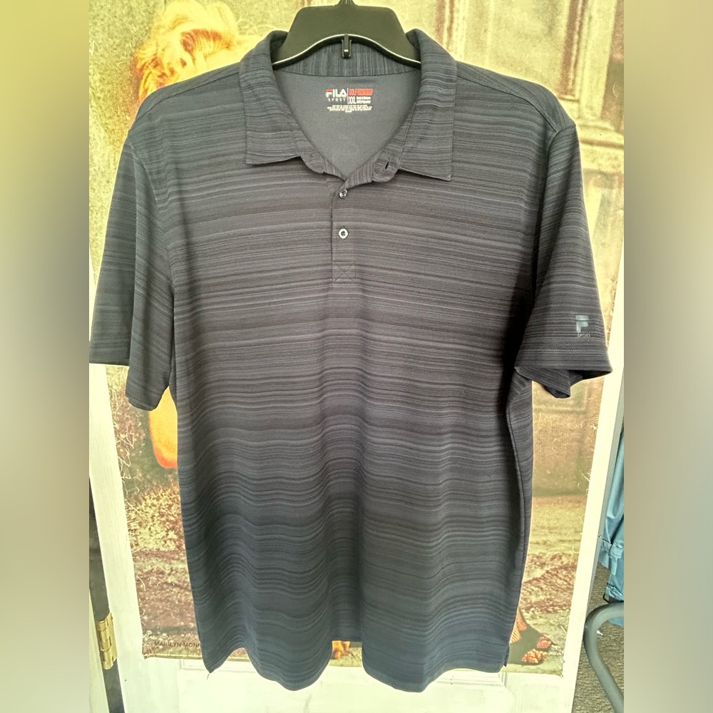 Men’s Fila Sport athletic fit golf shirt. Size XXL. Blue striped.